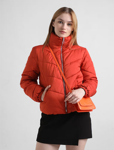 Red High Neck Padded Puffer Jacket