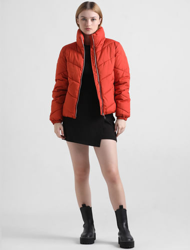 Red High Neck Padded Puffer Jacket