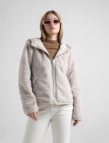 Cream Reversible Hooded Winter Jacket