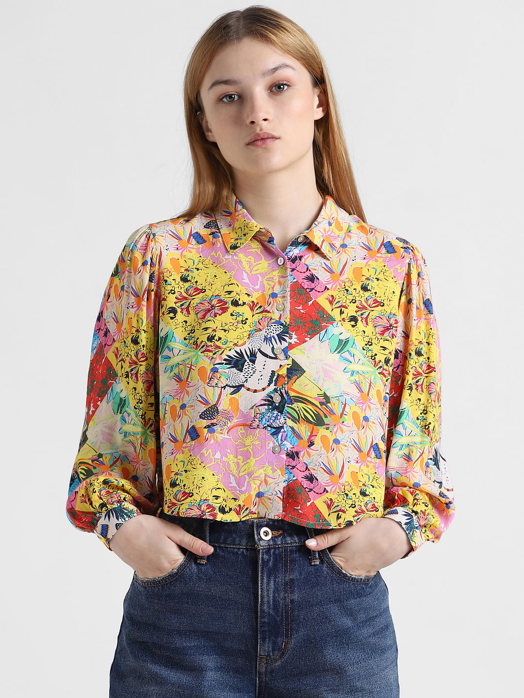 Floral best sale yellow blouse