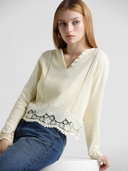 Yellow Lace Trim Top