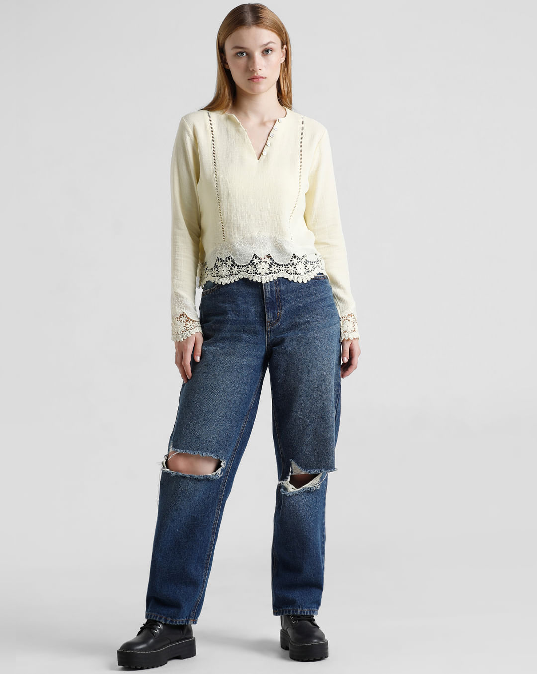Yellow Lace Trim Top