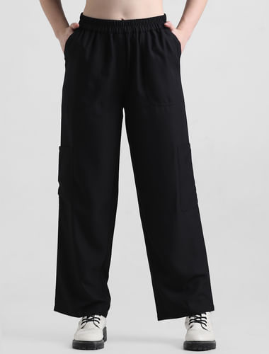 Black Mid Rise Relax Fit Parallel Pants