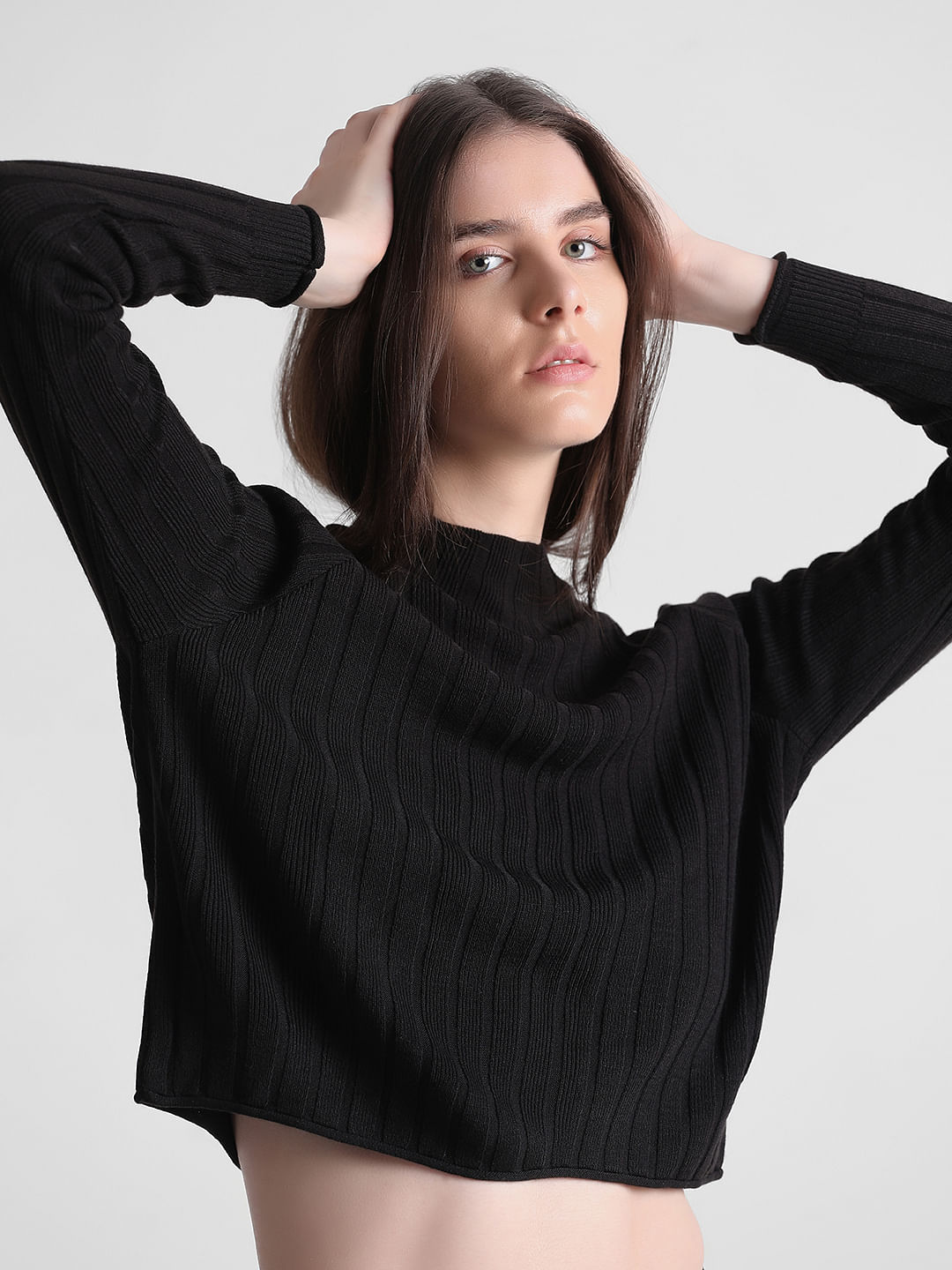 Black ribbed clearance high neck top