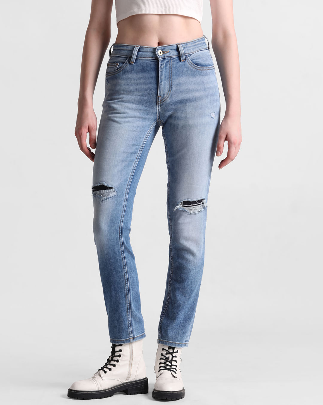 TRF BAGGY BALLOON MID-RISE JEANS - Light blue