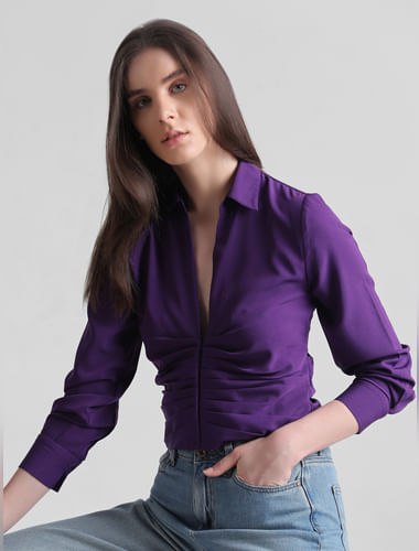 Purple Cropped Ruched Shirt