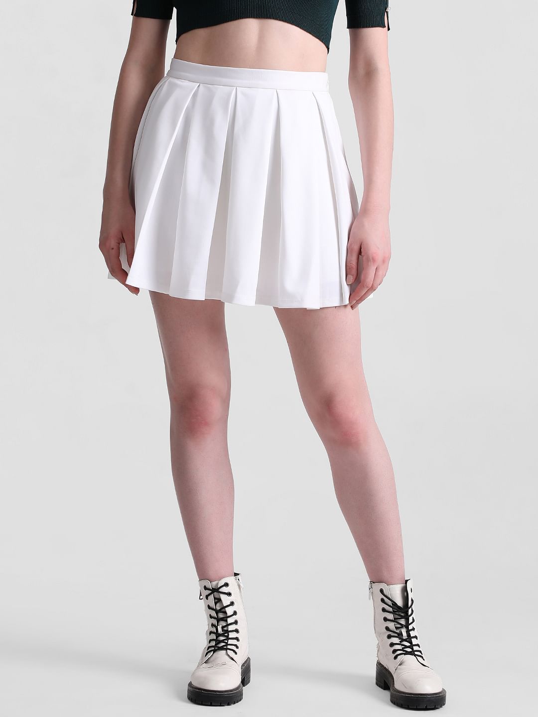 White Mid Rise Pleated Mini Skirt|217294602-Cloud-Dancer