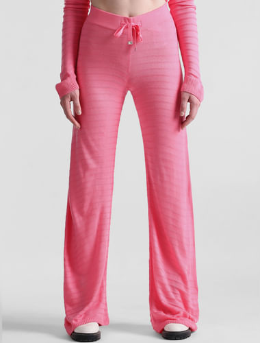 Pink Mid Rise Knitted Wide Leg Pants