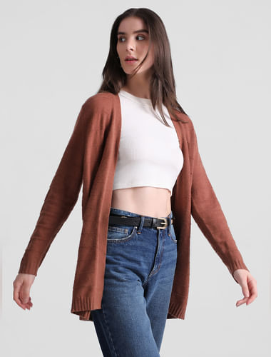 Brown Pointelle Knit Cardigan