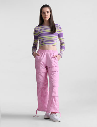 Purple Striped Cropped Pullover