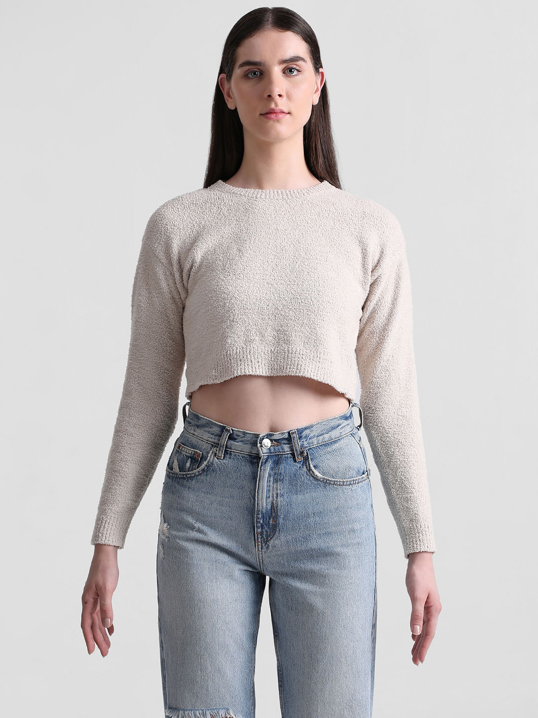 Cropped fluffy fashion sweater