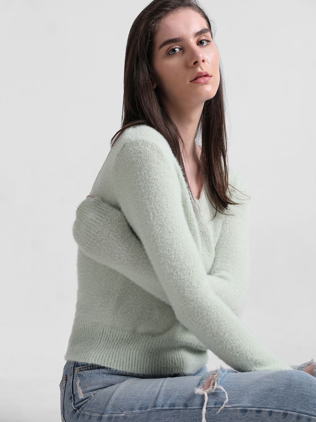 Light Green Fluffy Knit Pullover