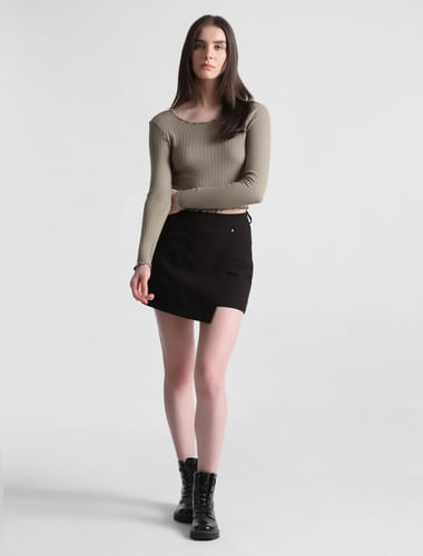 Olive Ribbed Cropped Top
