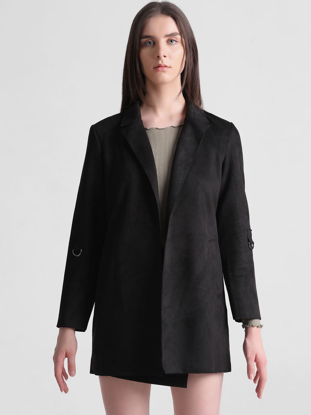 Faux suede deals coat black