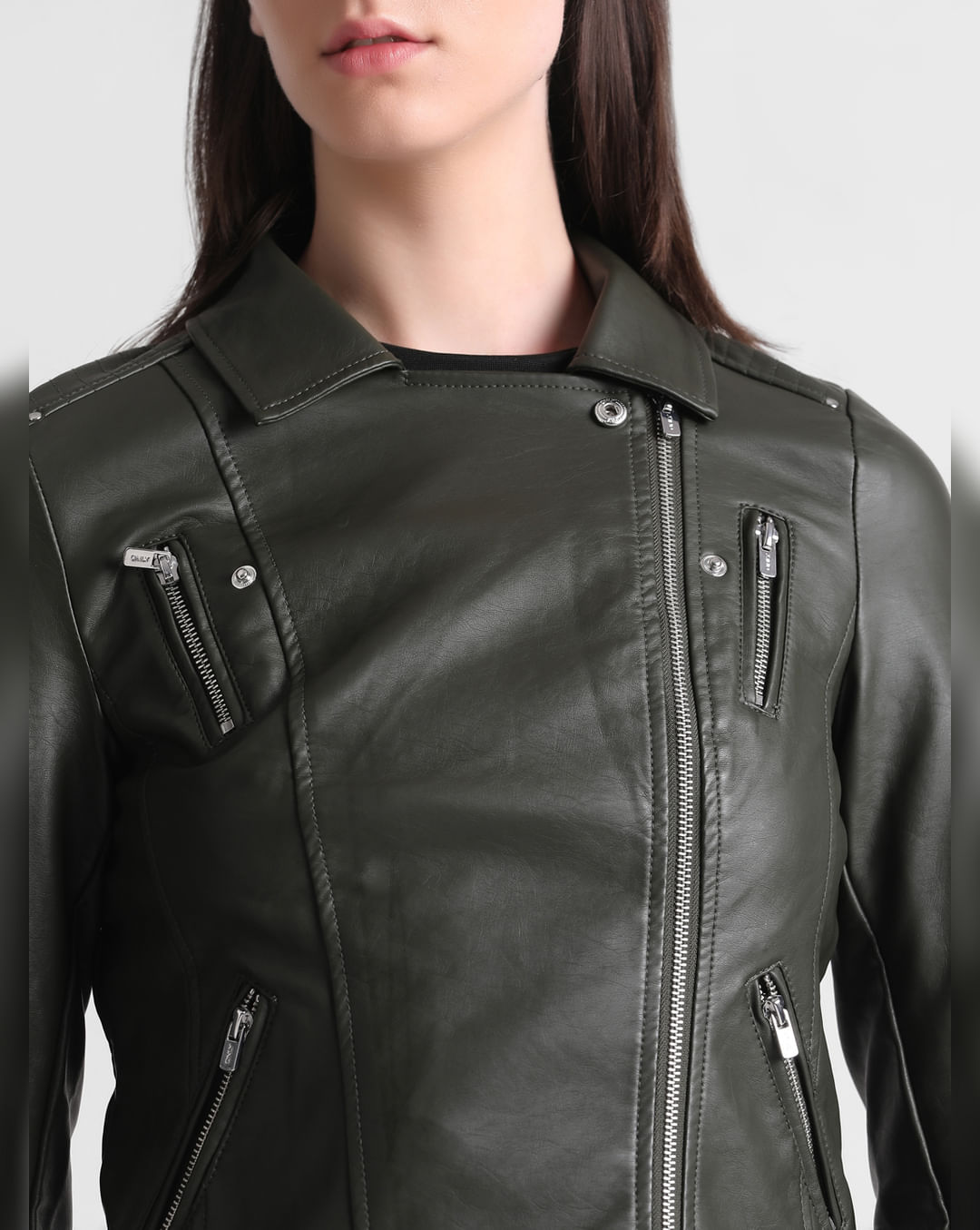 Zara - Distressed Faux Leather Cropped Biker Jacket - Black - Women