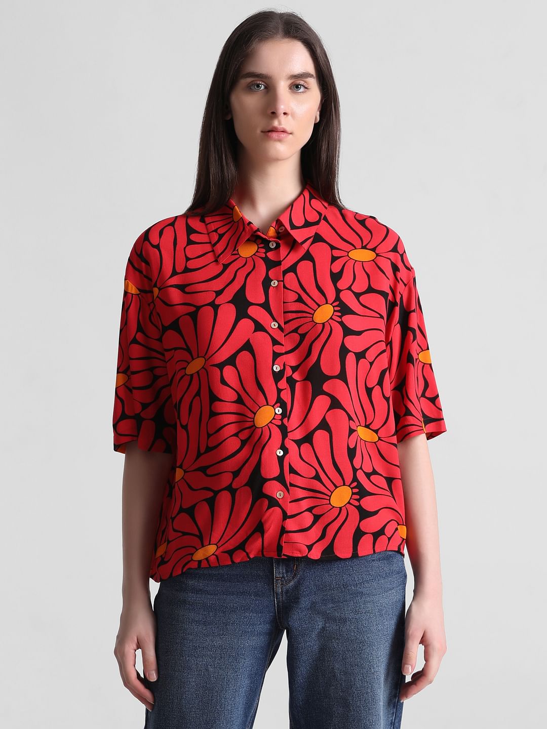 Red & Black Floral Shirt