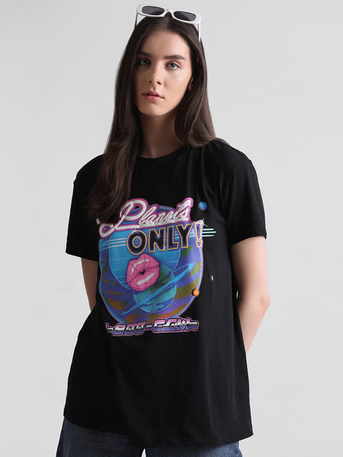 ONLY X RICK AND MORTY BLACK GRAPHIC PRINT T-SHIRT