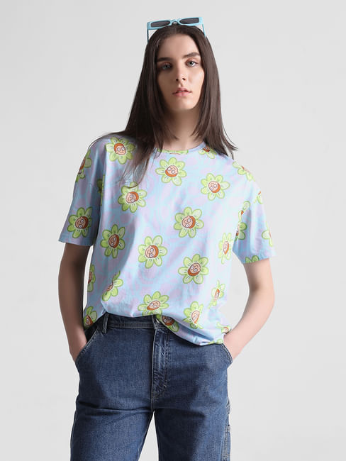 ONLY X RICK AND MORTY BLUE ABSTRACT PRINT TOP