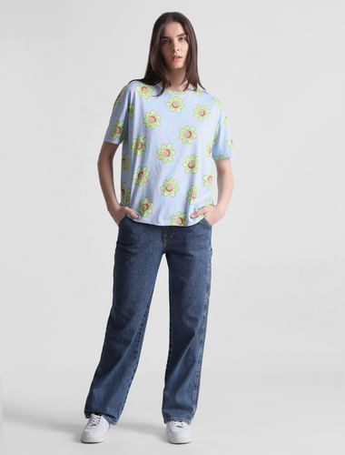 ONLY X RICK AND MORTY BLUE ABSTRACT PRINT TOP