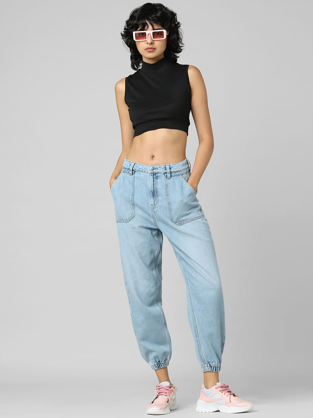 Denim track pants womens hotsell