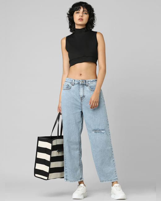 Blue Mid Rise Washed Wide Leg Jeans