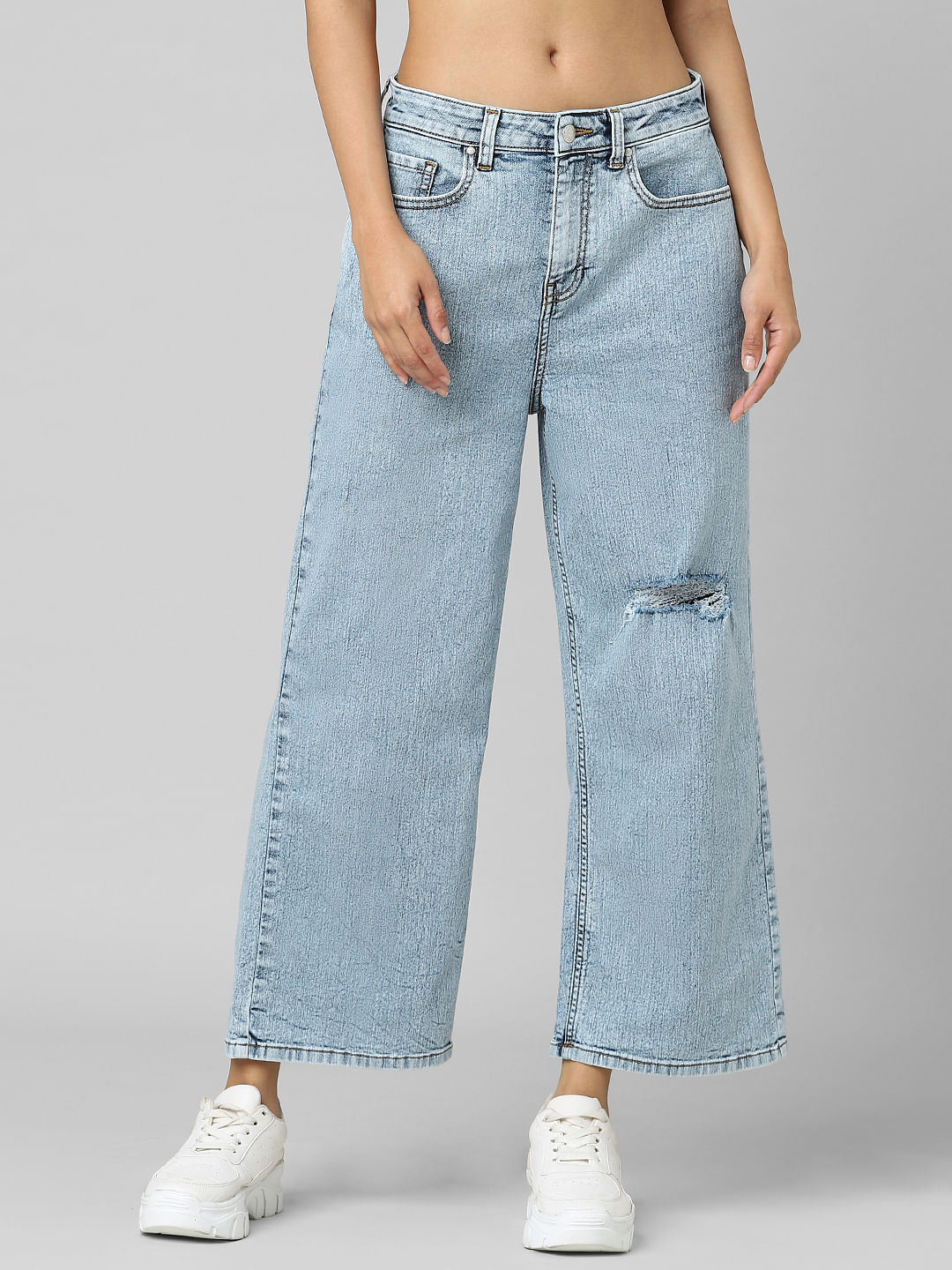 Mid wash high on sale waisted wide leg jeans