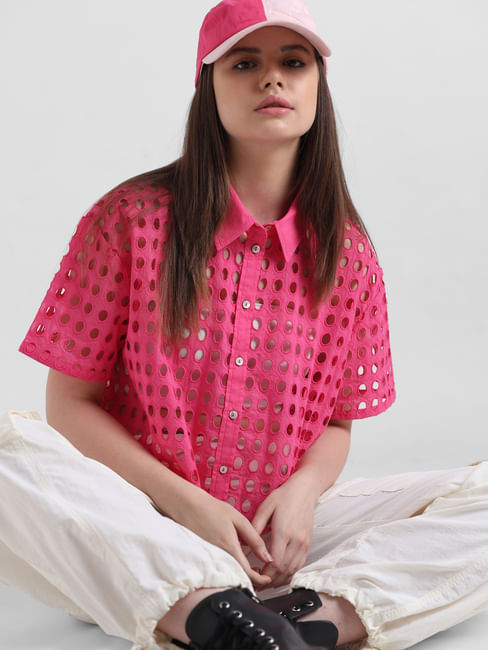 Pink Cut-Work Schiffli Shirt