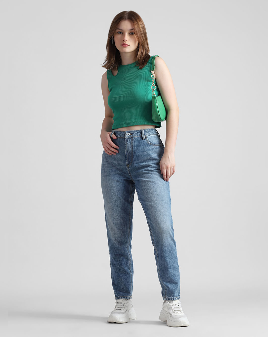 Blue High Rise Mom Fit Jeans