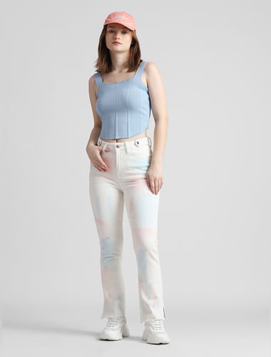 White High Rise Tie-Dye Straight Fit Jeans