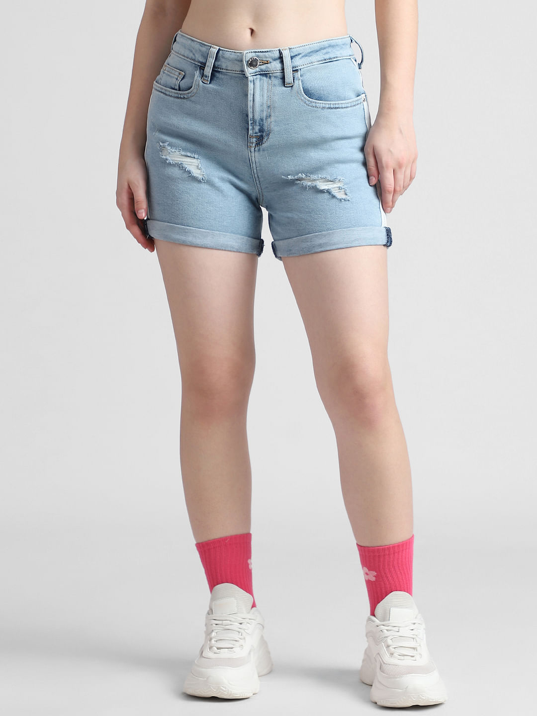 Women High Waisted Denim Shorts Ripped Button Fly Cuffed Jean Shorts –  Lookbook Store