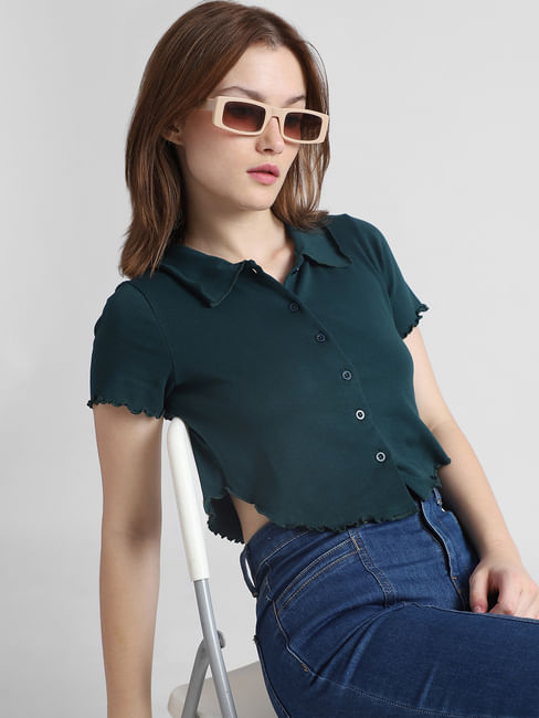 Green Cropped Polo T-shirt