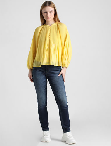 Yellow Pleated Flared Top
