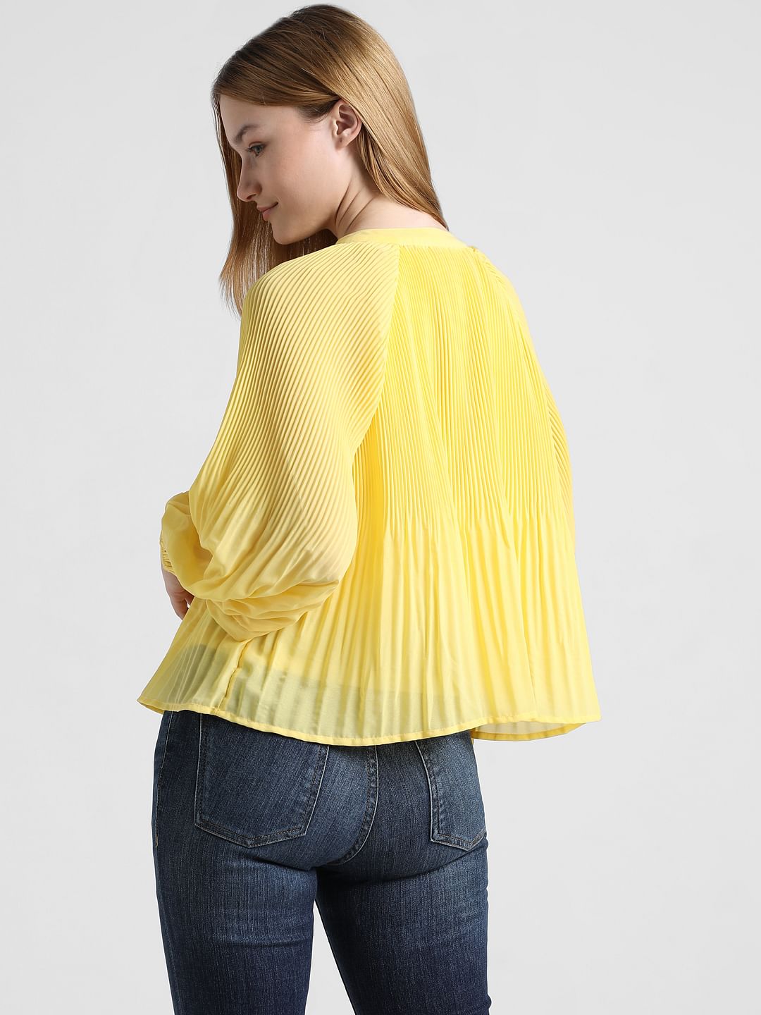 Yellow cheap pleated top