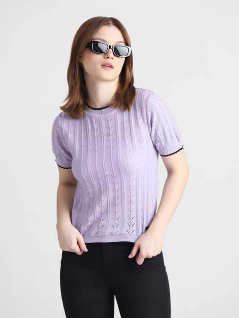 Lavender Pointelle Knit T-shirt
