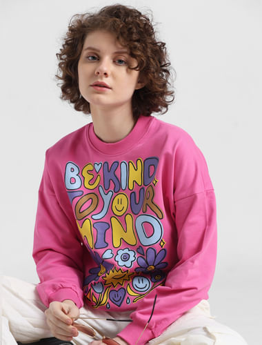 Dark Pink Graphic Print Sweatshirt