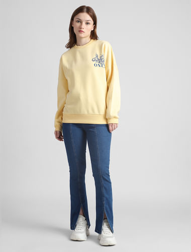 Yellow Printed Oversized Sweatshirt