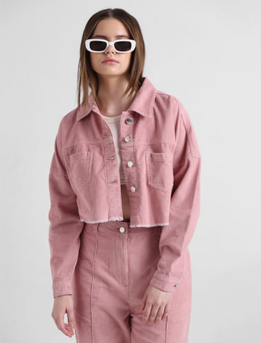 Pink Cropped Corduroy Jacket