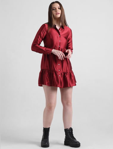 Dark Red Satin Mini Dress