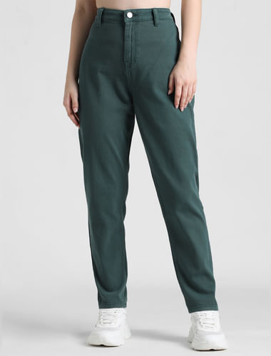 Green High Rise Mom Jeans
