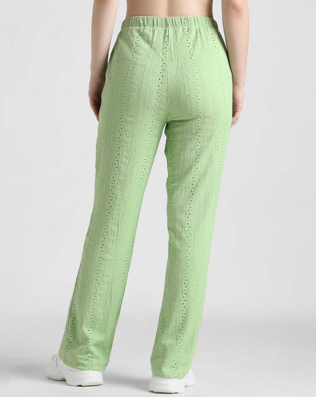 Green High Rise Crinkled Pointelle Pants