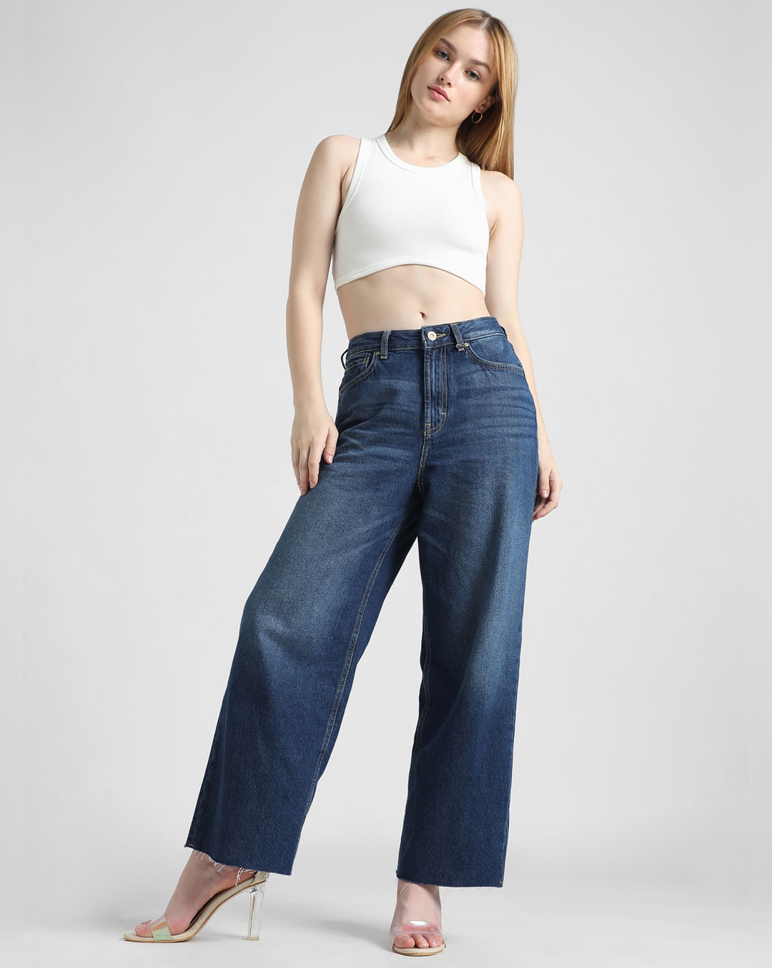 DEEBOW Seamed Front Wide Leg Jeans,Stretch Twill Cropped Wide Leg  Pant,Womens Plus Size High Jean (XS, Blue) : : Clothing, Shoes &  Accessories
