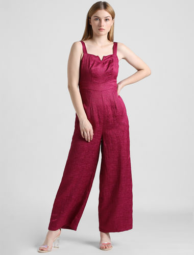 Dark Pink Jacquard Shimmer Jumpsuit