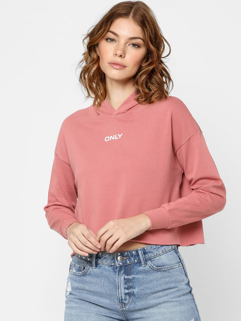 Pink Logo Print Cropped Sweatshirt