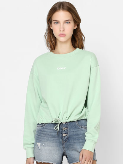 Mint Green Front Tie Up Sweatshirt