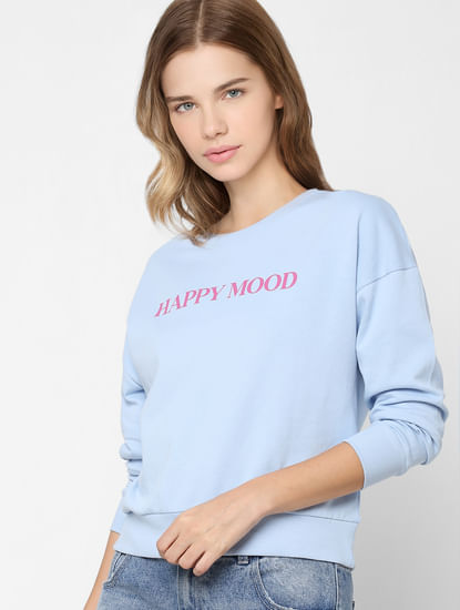 Blue Slogan Print Sweatshirt