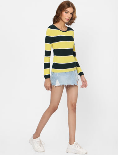 Green & Yellow Striped Pullover