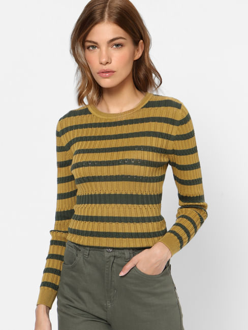 Olive Green Striped Pullover 