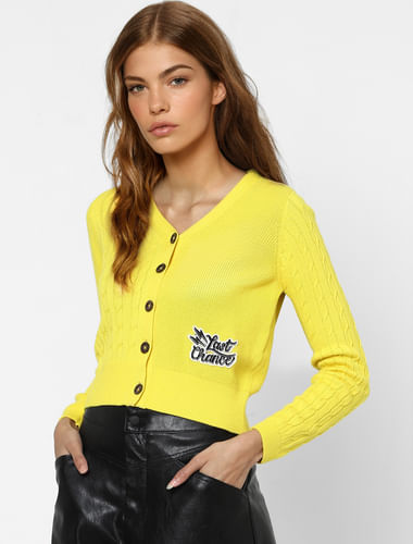 Yellow Buttoned Knit Cardigan