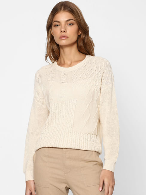 Beige Cable Knit Pullover