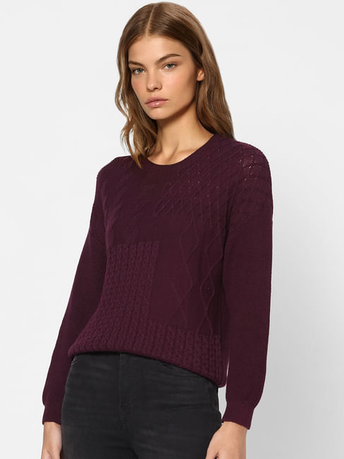 Burgundy Cable Knit Pullover